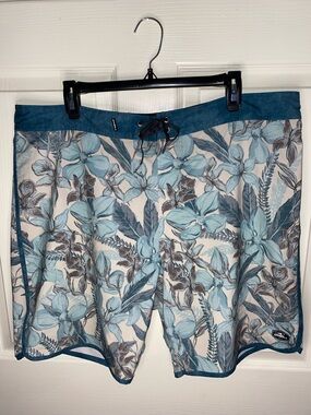 O'Neill Light Teal Floral Swim Board Shorts